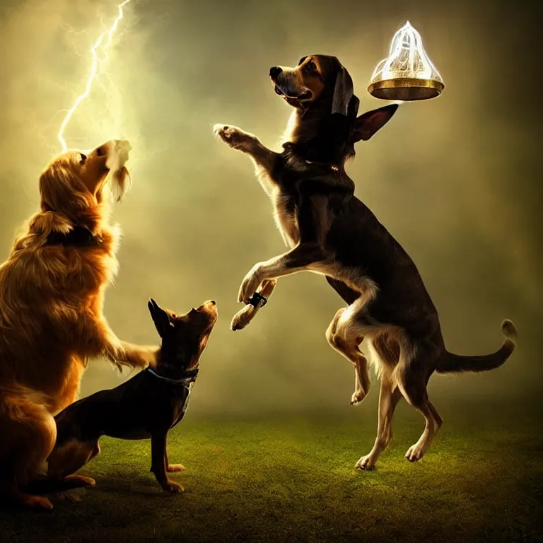 Prompt: dog wizard casting a magic spell, fantasy, majestic pose, dramatic lighting, cinematic scene