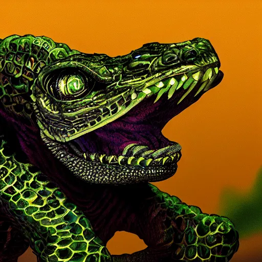 Prompt: portrait of a representative of a high - tech race of reptile from another galaxy, highly detailed, realistic, sharp focus