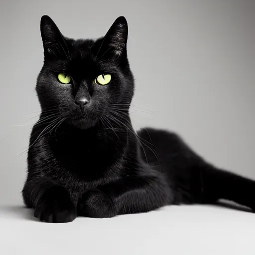 Image similar to studio photograph of a black cat sitting in a white room