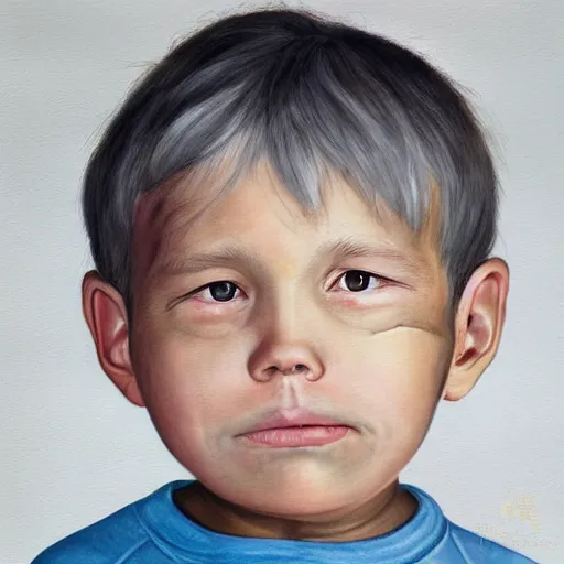 Image similar to portrait of a kid with old wrinkly skin and gray hair