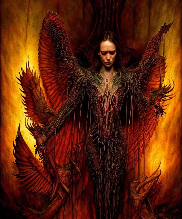 Image similar to epic professional digital art of god's bargain with lucifer, horrific yet beautiful vibe, evocative, atmospheric lighting, painted, intricate, highly detailed, by leesha hannigan, wayne haag, reyna rochin, ignacio fernandez rios, mark ryden, iris van herpen, artstation, cgsociety, stunning, gorgeous, sharp focus, cinematic, masterpiece