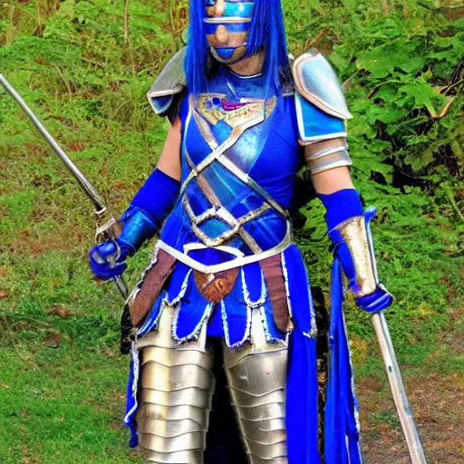 Prompt: full body photo of a female warrior with lapis lazuli armour