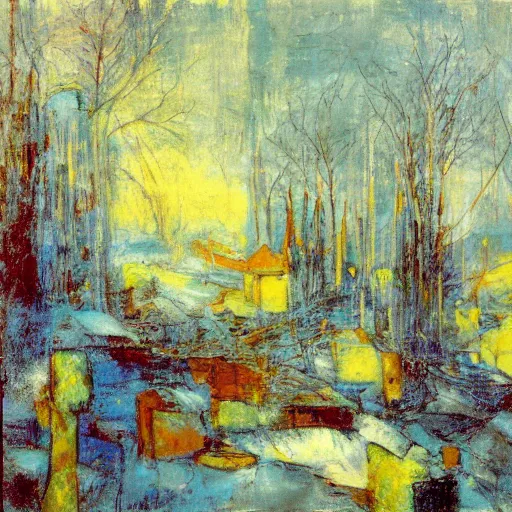 Image similar to mystic winter landscape, cyberpunk affandi