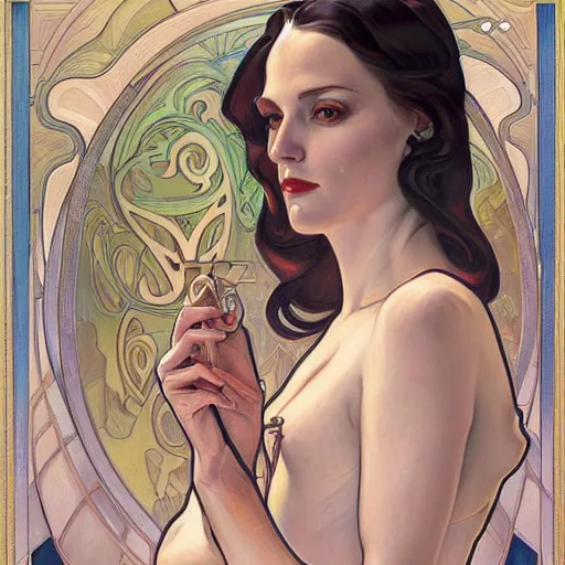 Image similar to a streamline moderne painting in the style of donato giancola, and in the style of charlie bowater, and in the style of alphonse mucha. symmetry, smooth, sharp focus, semi - realism, intricate detail.