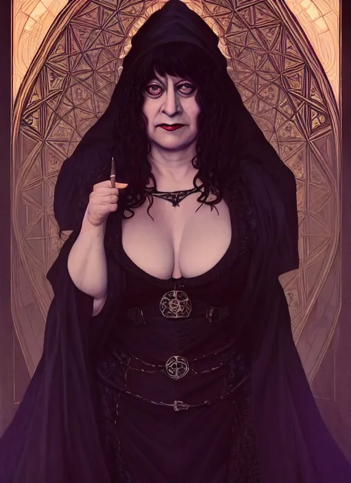 Image similar to lydia lunch as a medieval witch, symmetry!! portrait of seinfeld, glowing lights!! intricate, elegant, highly detailed, digital painting, artstation, concept art, smooth, sharp focus, illustration, art by artgerm and greg rutkowski and alphonse mucha