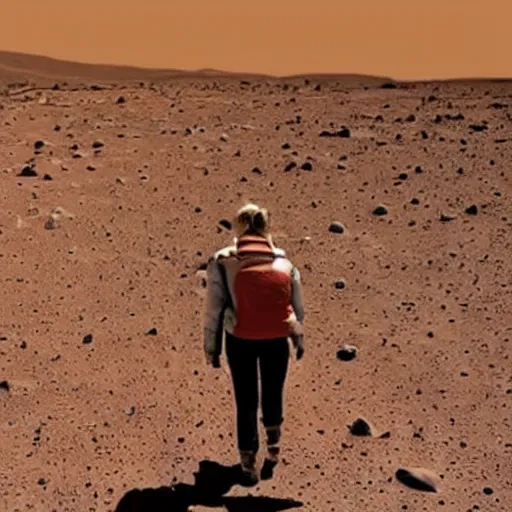 Image similar to photograph of Kama Harris walking on Mars