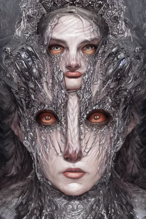 Image similar to Fantasy character portrait of distorted detailed painting of a queen woman made of ice, hyper detailed, trending on Artstation