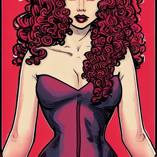 Prompt: a beautiful full body portrait of a woman with curly red hair in the style of comic book art, trending on artstation