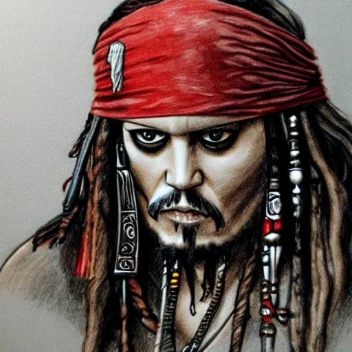 Prompt: jack sparrow a testifying in court. pencil court sketch. intricate. highly professionally detailed.