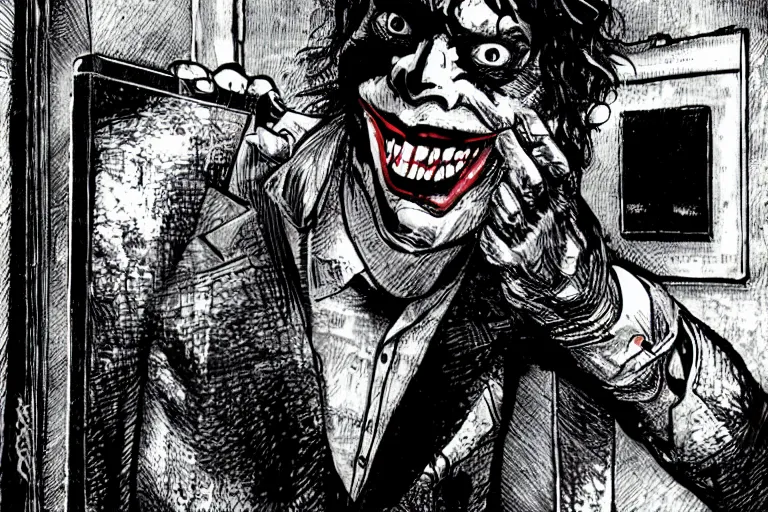 Image similar to a photo of the joker playing on a nintendo dsi in arkham asylum, photorealistic, dark cell background