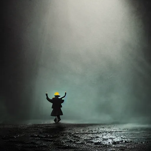 Prompt: A creepy leprechaun emerging from a puddle of water, dramatic, cinematic lighting