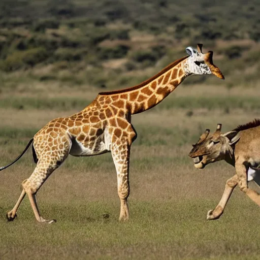 Image similar to giraffe chasing a lion