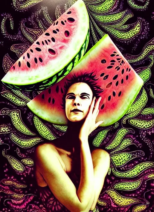 Prompt: psychedelic fractal watermelon, by ida rentoul outhwaite, brooke shaden, sandra chevrier