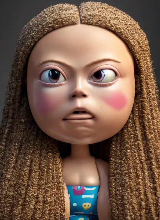 Prompt: closeup profile portrait of tin toy greta thunberg bikini mini - skirt, depth of field, zeiss lens, detailed, symmetrical, centered, fashion photoshoot, by nicoletta ceccoli, mark ryden, lostfish, breathtaking, 8 k resolution, extremely detailed, beautiful, establishing shot, artistic, hyperrealistic, octane render