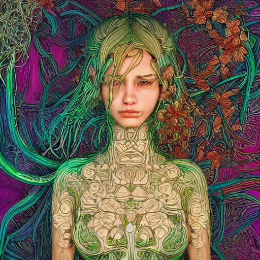 Image similar to the portrait of an unbelievably beautiful woman partially made of onions of all colors, an ultrafine detailed illustration by james jean, final fantasy, intricate linework, bright colors, behance contest winner, vanitas, angular, altermodern, unreal engine 5 highly rendered, global illumination, radiant light, detailed and intricate environment