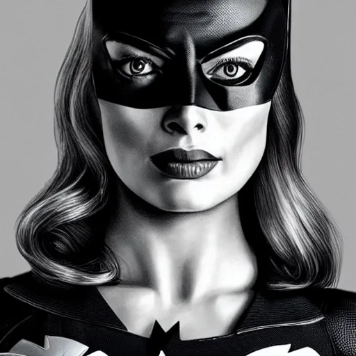 Image similar to Margot Robbie as Batwoman, realistic, portrait, detailed