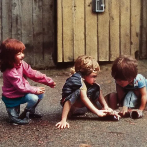 Image similar to little kids searching for the key. photo from the 7 0 s. hd, 8 k