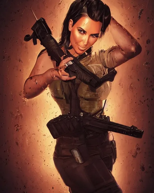 Prompt: A film still of kim kardashian being tackled by zombies in resident evil, highly detailed, digital painting, artstation, concept art, sharp focus, illustration, cinematic lighting, art by artgerm and greg rutkowski and alphonse mucha diffuse lighting, fantasy, intricate, elegant, highly detailed, lifelike, photorealistic, digital painting, artstation, illustration, concept art, smooth, sharp focus, art by John Collier and Albert Aublet and Krenz Cushart and Artem Demura and Alphonse Mucha