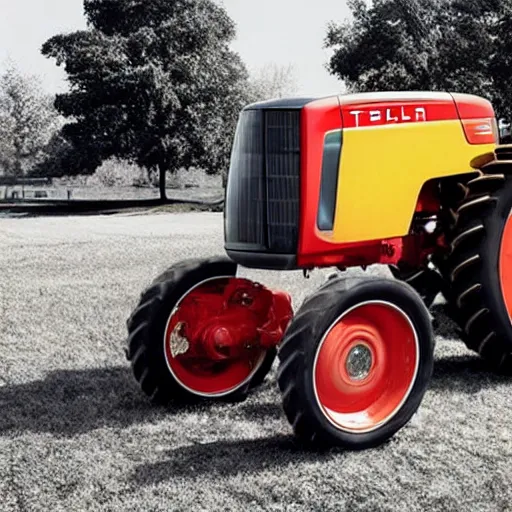 Image similar to A tractor designed and produced by Tesla, promotional photo