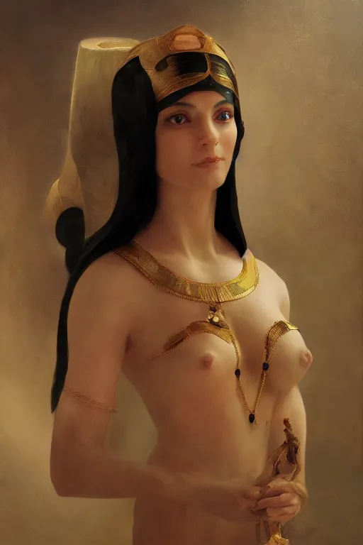 Image similar to soft light portrait of the beautiful egyptian goddess, bastet, bast, woman / cat hybrid, soft torchlight in an egyptian tomb, digital art by ruan jia and mandy jurgens and artgerm and william - adolphe bouguereau, by jean - leon gerome, highly detailed, trending on artstation, award winning,