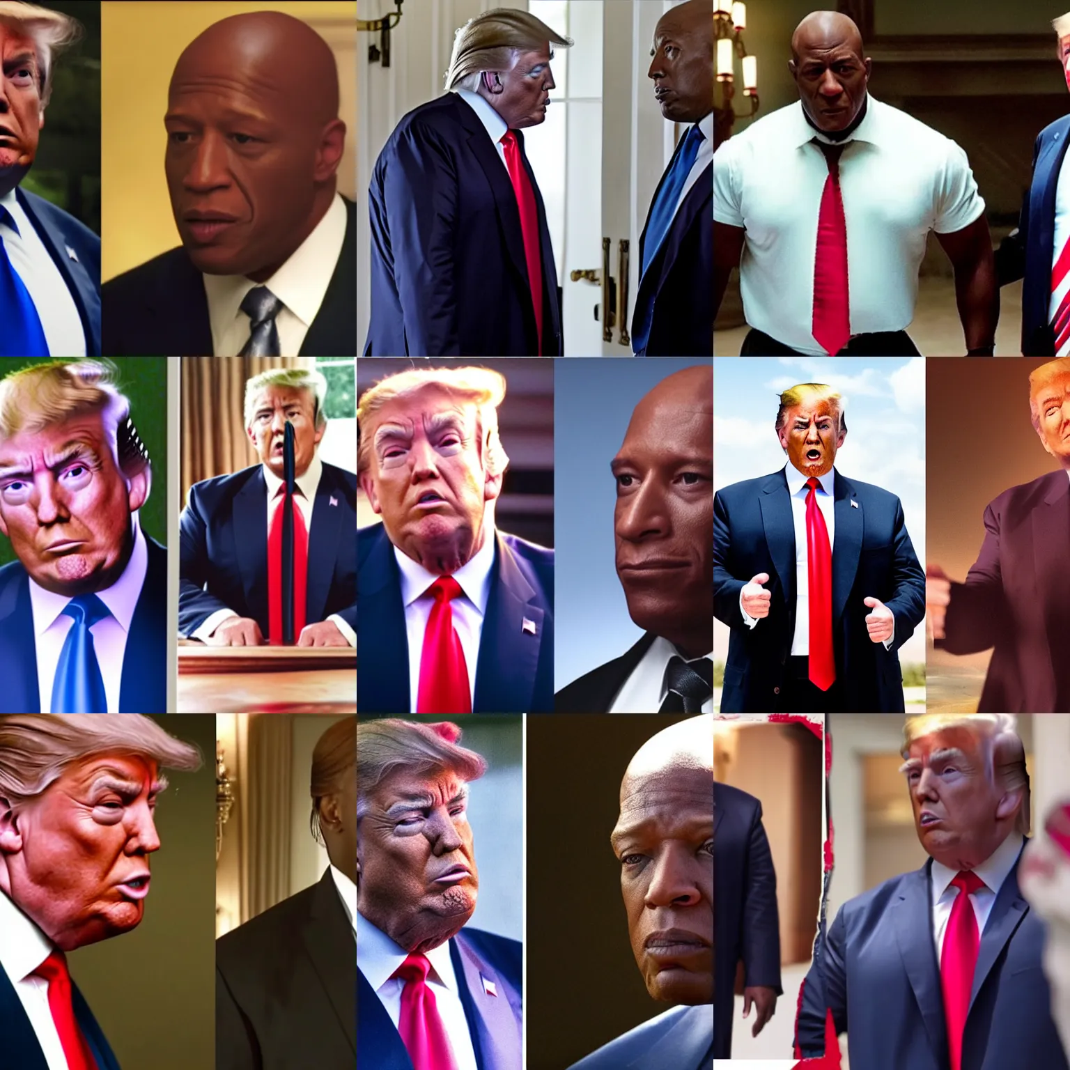 Prompt: cinematic still of trump played by deebo from friday movie, tommy debo lister as trump