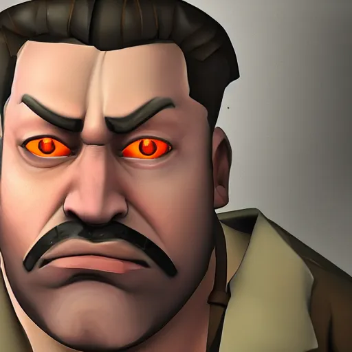 Image similar to realistic heavy from tf 2 staring at camera, creepily, tight shot