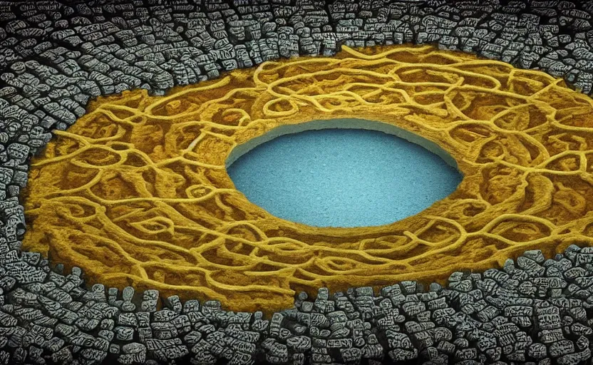 Image similar to sponge with many paths inside each hole, paths lead to different worlds, surreal, lord of the rings, detailed, high definition, close up, mysterious, curiosity,