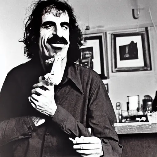 Image similar to portrait of Frank Zappa eats a frank at Zappa club