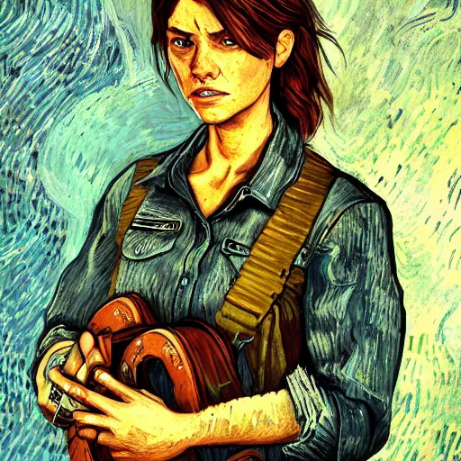 prompthunt: Abby Anderson (from The Last of Us Part II) in the style of  Vincent Van Gogh, masterpiece digital painting, 4k wallpaper, intricate  detail, beautiful, gorgeous, stunning, artstation