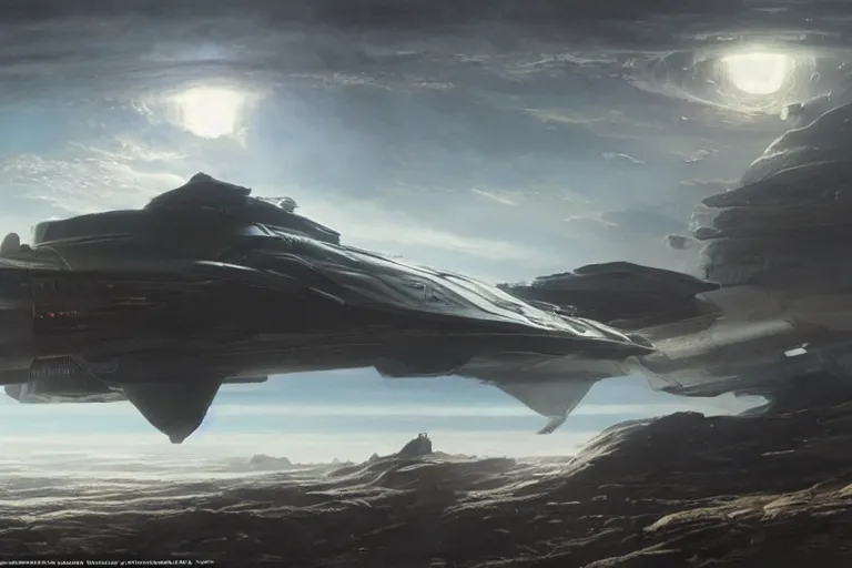 Image similar to hyper realistic sci - fi matte concept art painting of a starship above earth, beautiful details, strong composition painted by kim jung guweta studio rutkowski, james gurney and greg rutkowski, and lucasfilm, smooth, intricate, detailed, sharp focus, cinematic