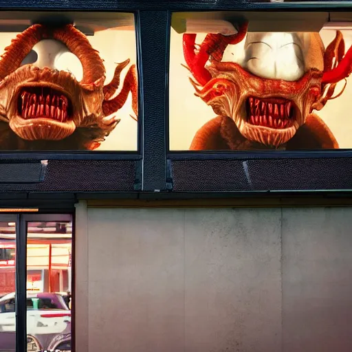 Prompt: A Demogorgon working at the drive-thru of a McDonald\'s, cinematic, 8k, hyper realistic