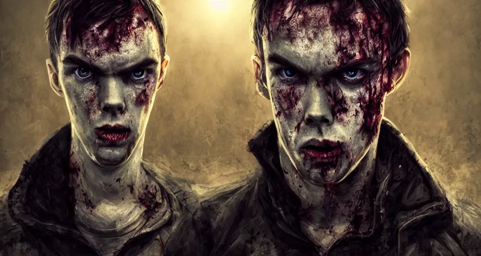 Image similar to angry urban zombie portrait of nicholas hoult, grimdark horror, stylized digital illustration, radiating a glowing aura, global illumination, ray tracing, hdr, fanart arstation by ian pesty and katarzyna bek - chmiel