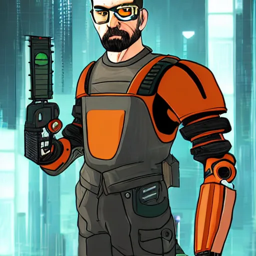 Prompt: gordon freeman in cyberpunk style