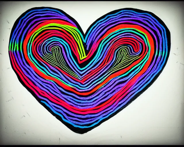 Prompt: chalk art, heart made with circles and lines, vivid colors, highly detailed, simple, no jagged lines, smooth, artstation, artwork by obey