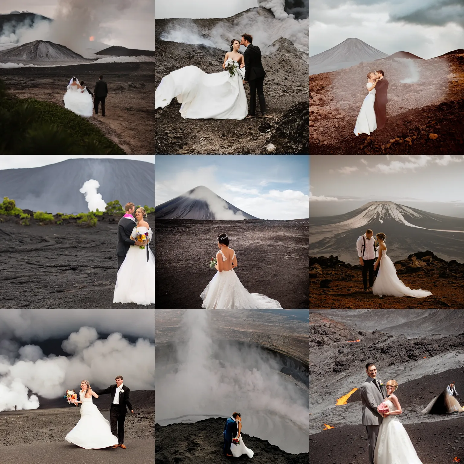 Prompt: wedding in the middle of an active volcano