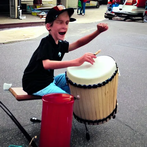 Prompt: a worm playing drums