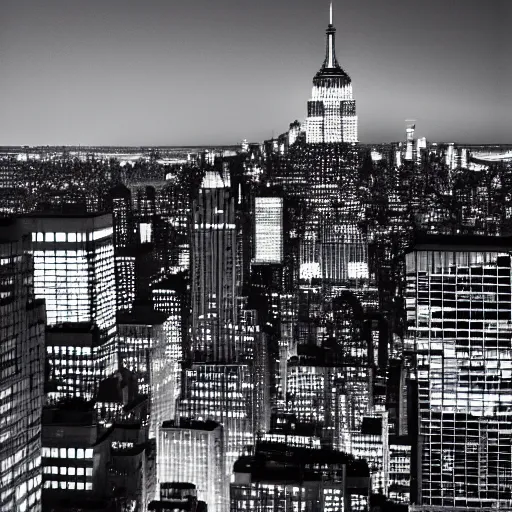 Image similar to minimalist black and white photograph of the new york skyline, time exposure