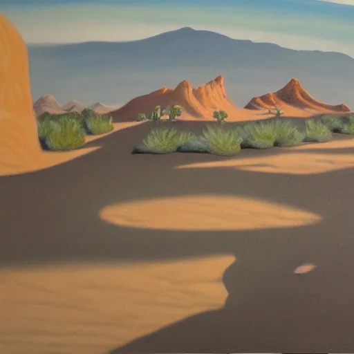 Image similar to matte oil painting of a desert oasis