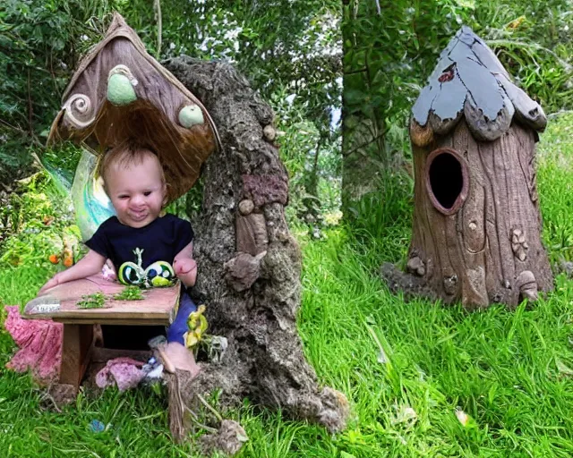 Image similar to giant baby ransacks a fairy house