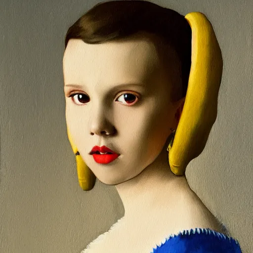 Image similar to Painting of Millie Bobby Brown by Johannes Vermeer