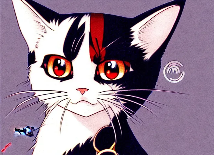 Image similar to anime visual of a cute cat, with red eyes!!!!, high quality detailed anime, cel shaded, digital art by last exile murata range blue submarine no 6, hd, ambient light