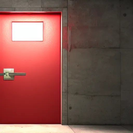 Prompt: a bunker door surrounded by red lights, 3d render, unreal engine style, ray tracing, high detail