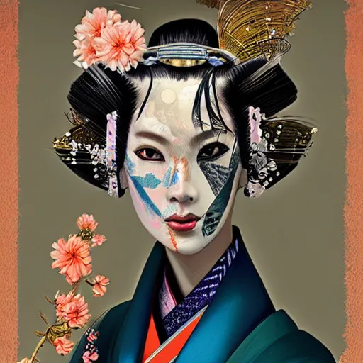 Image similar to a digital portrait of a geisha by android jones