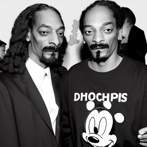 Prompt: snoop dogg smoking weed with mickey mouse