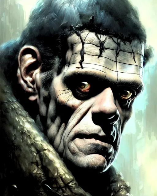 Image similar to portrait of boris karloff's frankenstein, fantasy character portrait, ultra realistic, concept art, intricate details, highly detailed by greg rutkowski, gaston bussiere, craig mullins, simon bisley