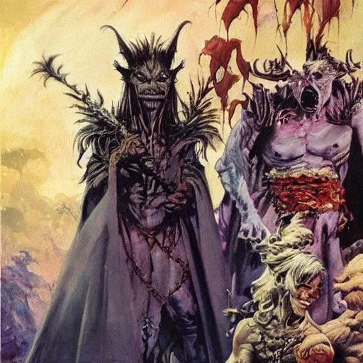 Image similar to A goblin king gets married, painting by Frank Frazetta, detailed, 4k