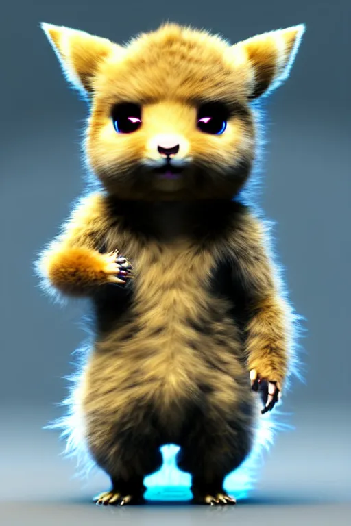 Image similar to high quality 3 d render cyberpunk very cute fluffy! wombat cyborg, mechanical paw, highly detailed, unreal engine smooth, in the style of detective pikachu, hannah yata charlie immer, cinematic neon blue light, low angle, uhd 8 k, sharp focus