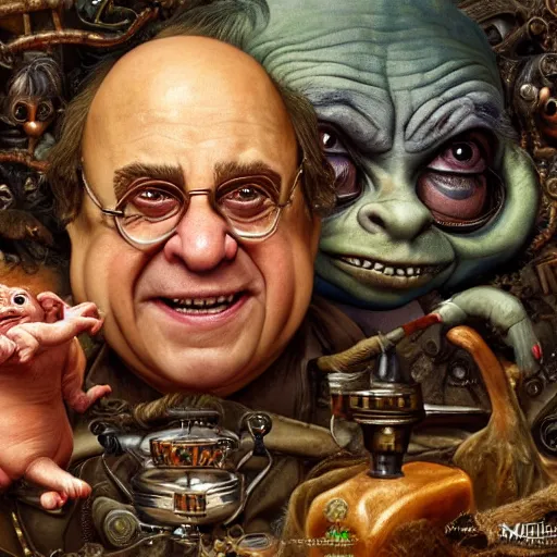 Prompt: Danny Devito as Mystical Gollum, Realistic, Regal, Refined, Detailed Digital Art, Michael Cheval, Walt Disney (1937), François Boucher, Oil Painting, Steampunk, Highly Detailed, Cinematic Lighting, Unreal Engine, 8k