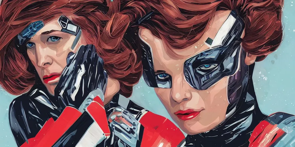 Image similar to a portrait of a single female android, by MARVEL comics and Sandra Chevrier