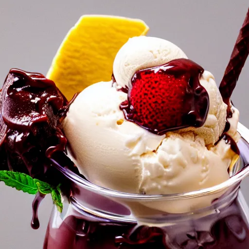 Image similar to The most delicious ice cream sundae ever created, detailed 4k photograph